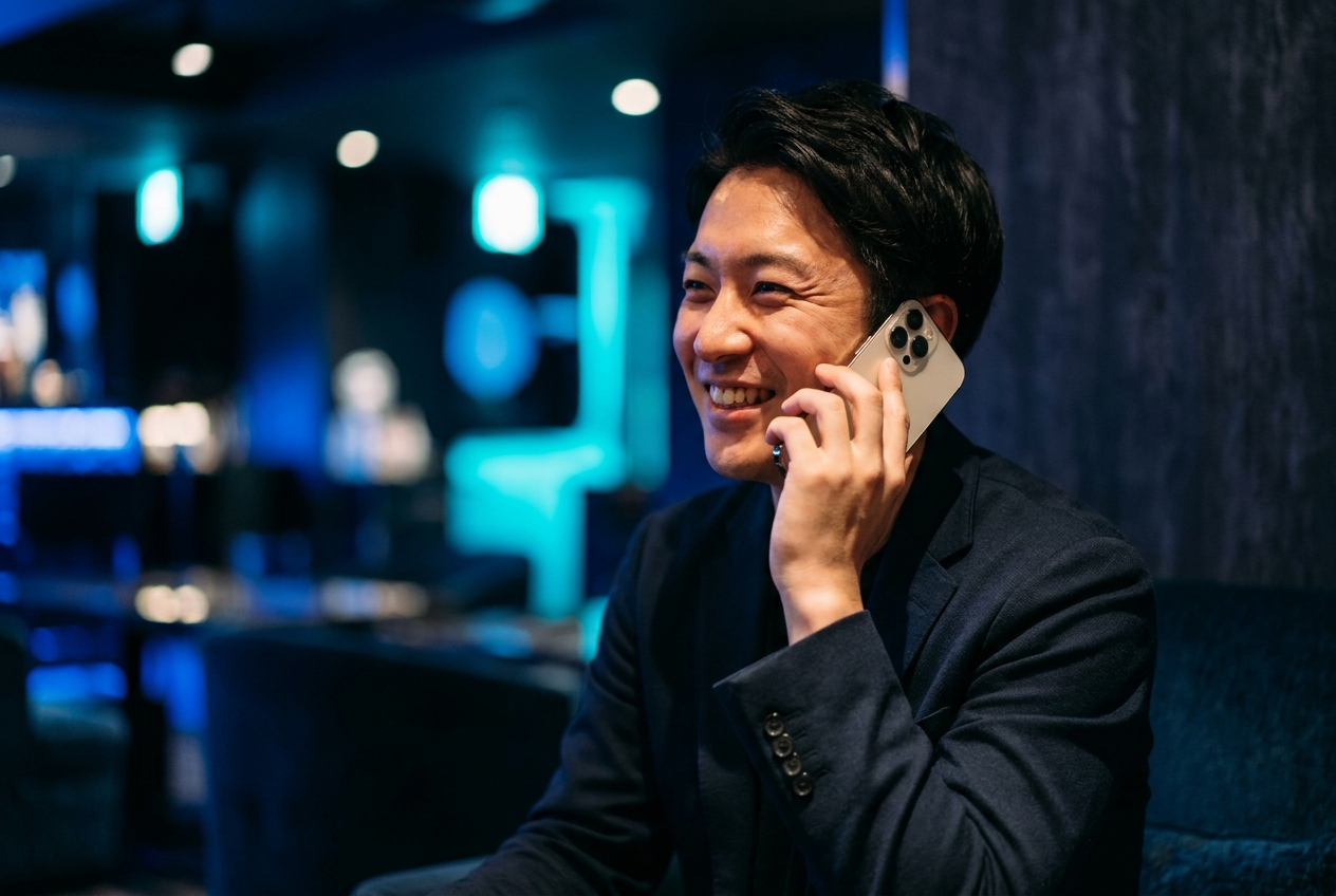 Cliente satisfecho hablando por teléfono con Sofía